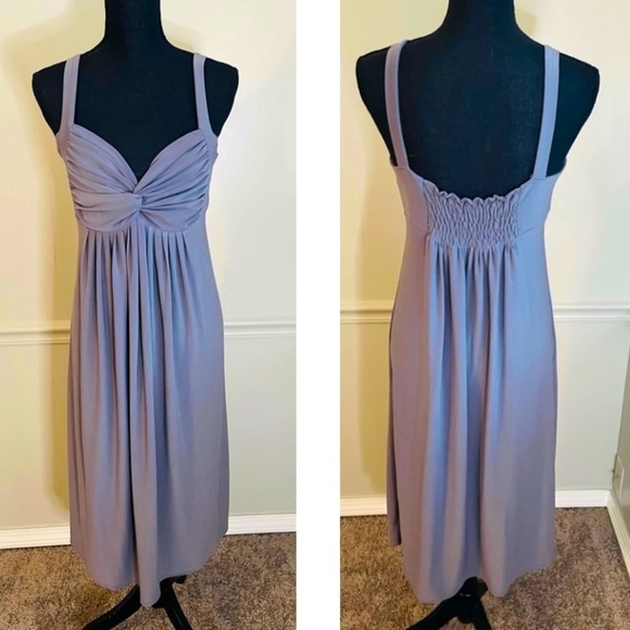 Metro 7 Grey Midi Sun Dress Twist Knot Smocked Summer Dress | Size M - Picture 1 of 13